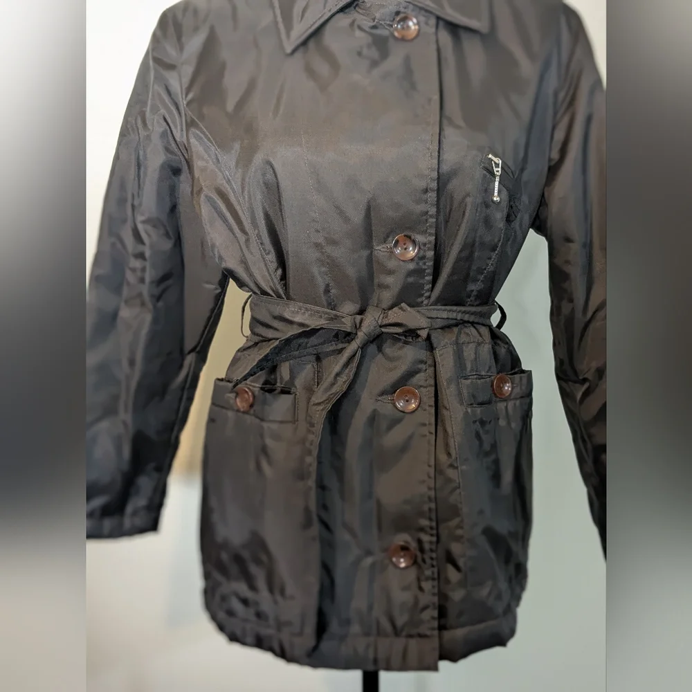 Petite Sophisticate Women's Brown Belted Puff Nylon Jacket - Picture 4 of 8